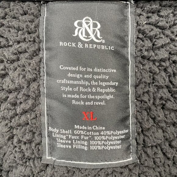 Rock & Republic Dark Gray Hooded Jacket  Faux Fur Lining Snap Pockets Mens XL - Picture 5 of 11